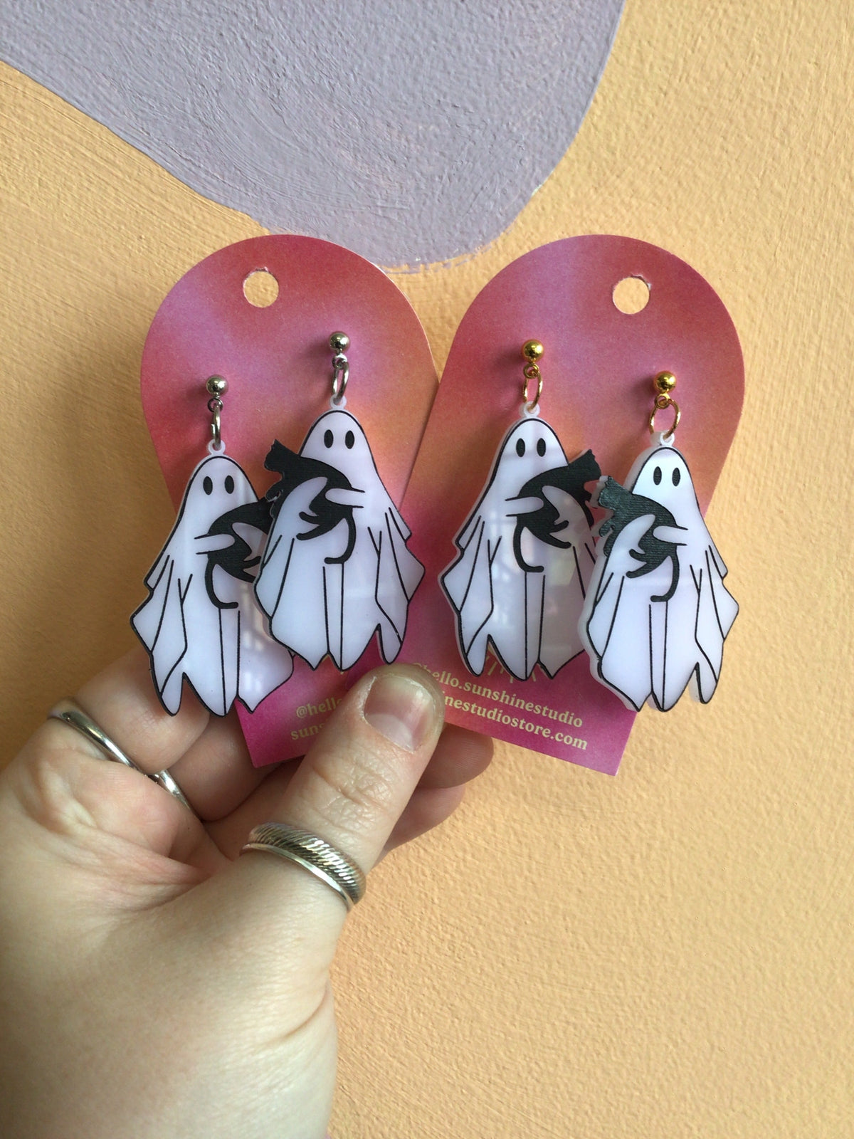Spooky Snuggle Cat Ghost Earrings