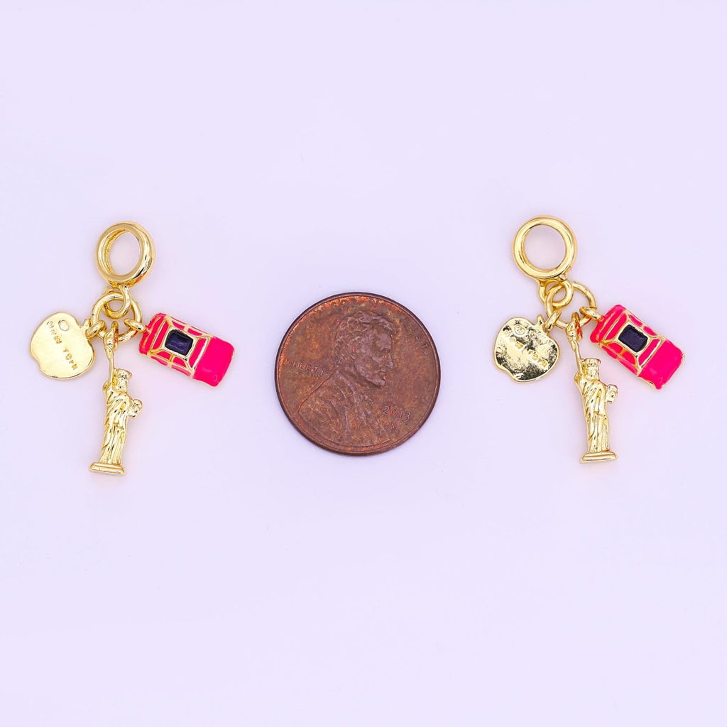 24K Gold Filled New York Big Apple Multidimensional Rhondelle Drop Charm | M336