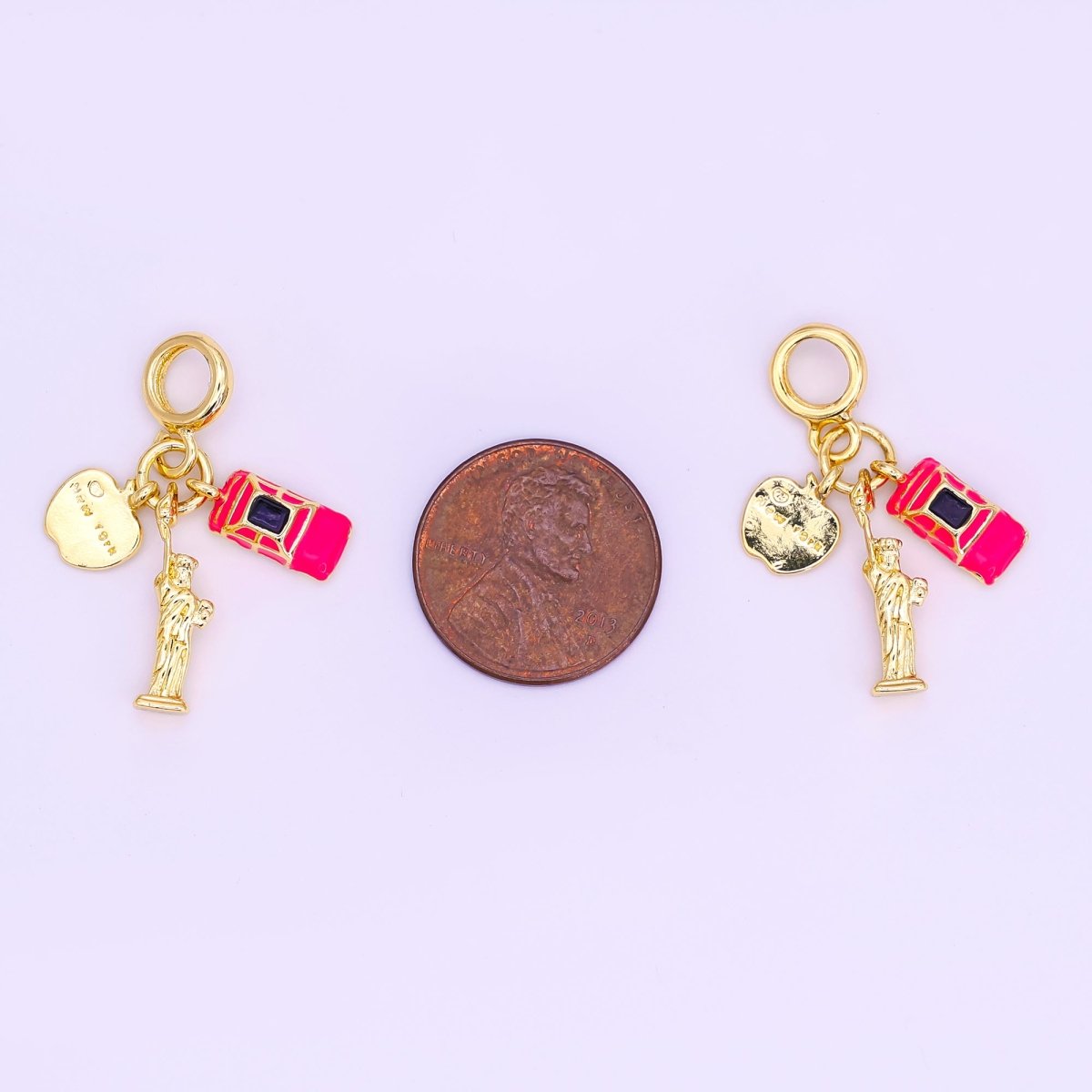 24K Gold Filled New York Big Apple Multidimensional Rhondelle Drop Charm | M336