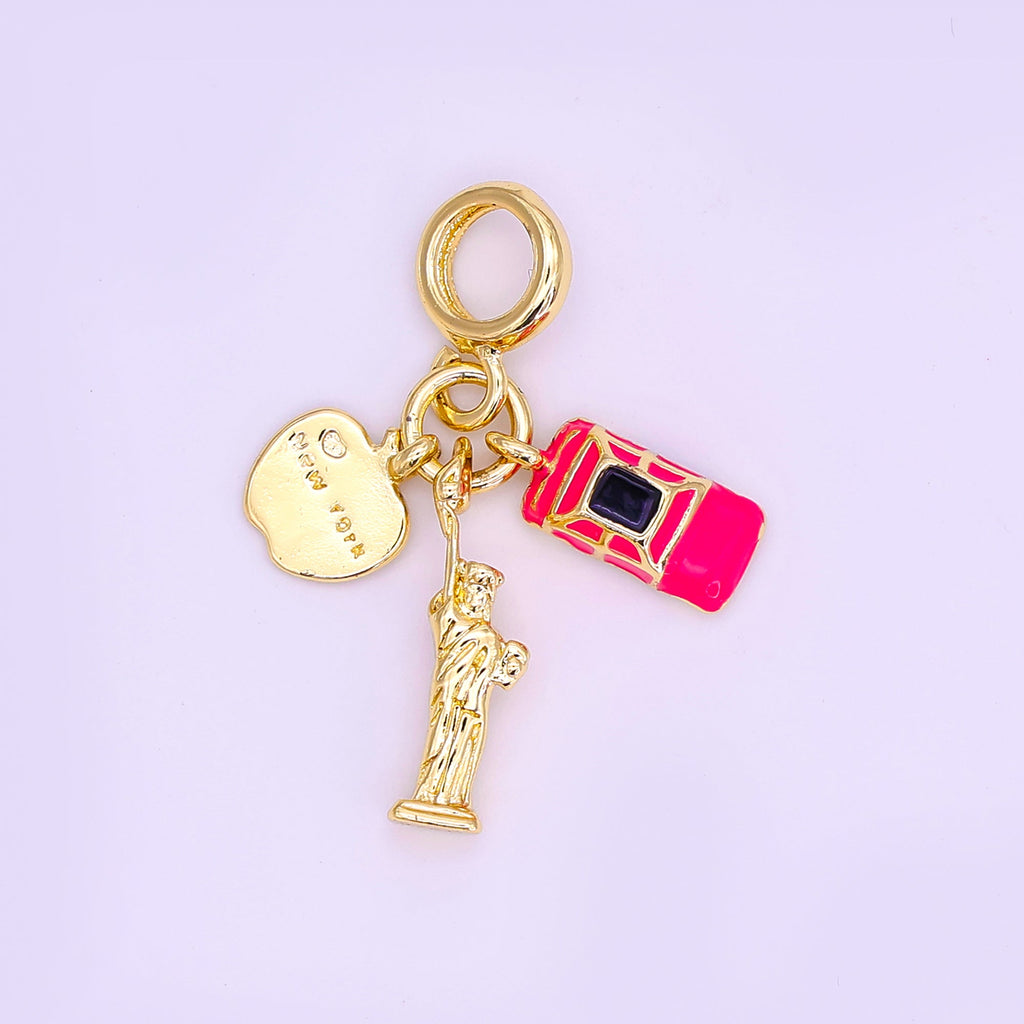24K Gold Filled New York Big Apple Multidimensional Rhondelle Drop Charm | M336