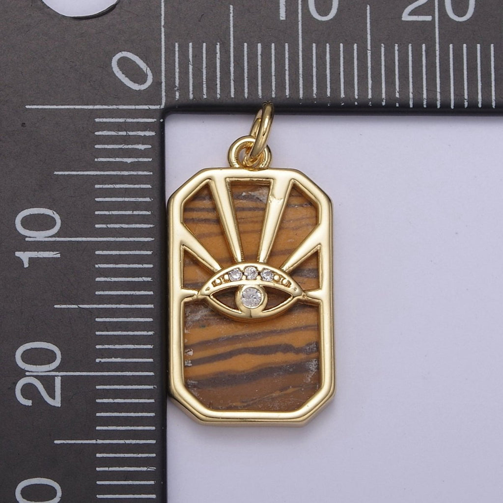 Gold Evil Eye Charm Necklace, Tiger Eye, Abalone, Pearl Evil Eye Charm Necklace, Rectangle Evil Eye Charm, Evil Eye Tag, Square Evil Eye Charm, Eye of Ra N-774 - N-776