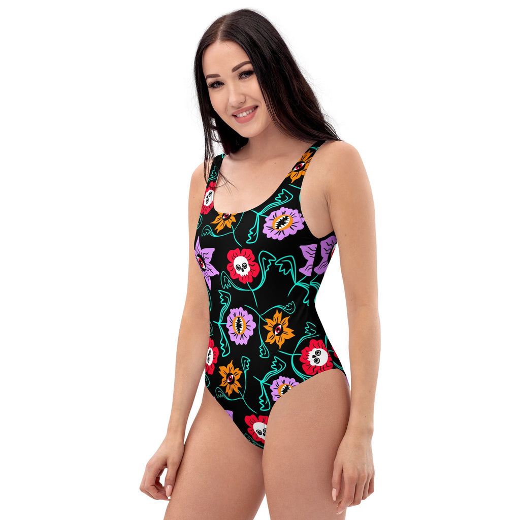 Gothic Floral One-Piece Swimsuit