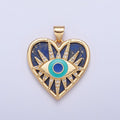 Micro Pave Protection Evil Eye Pendant, Blue Lapiz Heart Pendant H-687