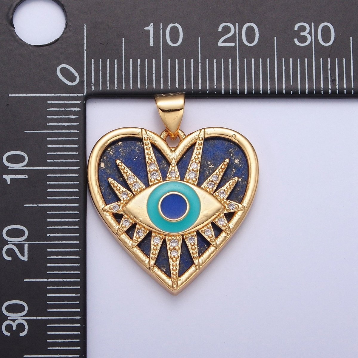 Micro Pave Protection Evil Eye Pendant, Blue Lapiz Heart Pendant H-687